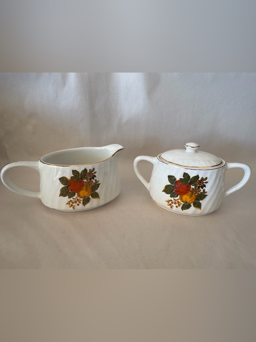 Enoch Wedgwood Tunstall LTD English Harvest Cream Pitcher & Sugar Bowl Set Gold